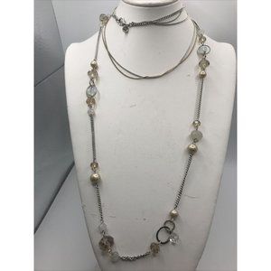 LOFT CRYSTALS/FAUX PEARLS MULTI STRAND LAYERED Silver‎ TONE 36" NECKLACE